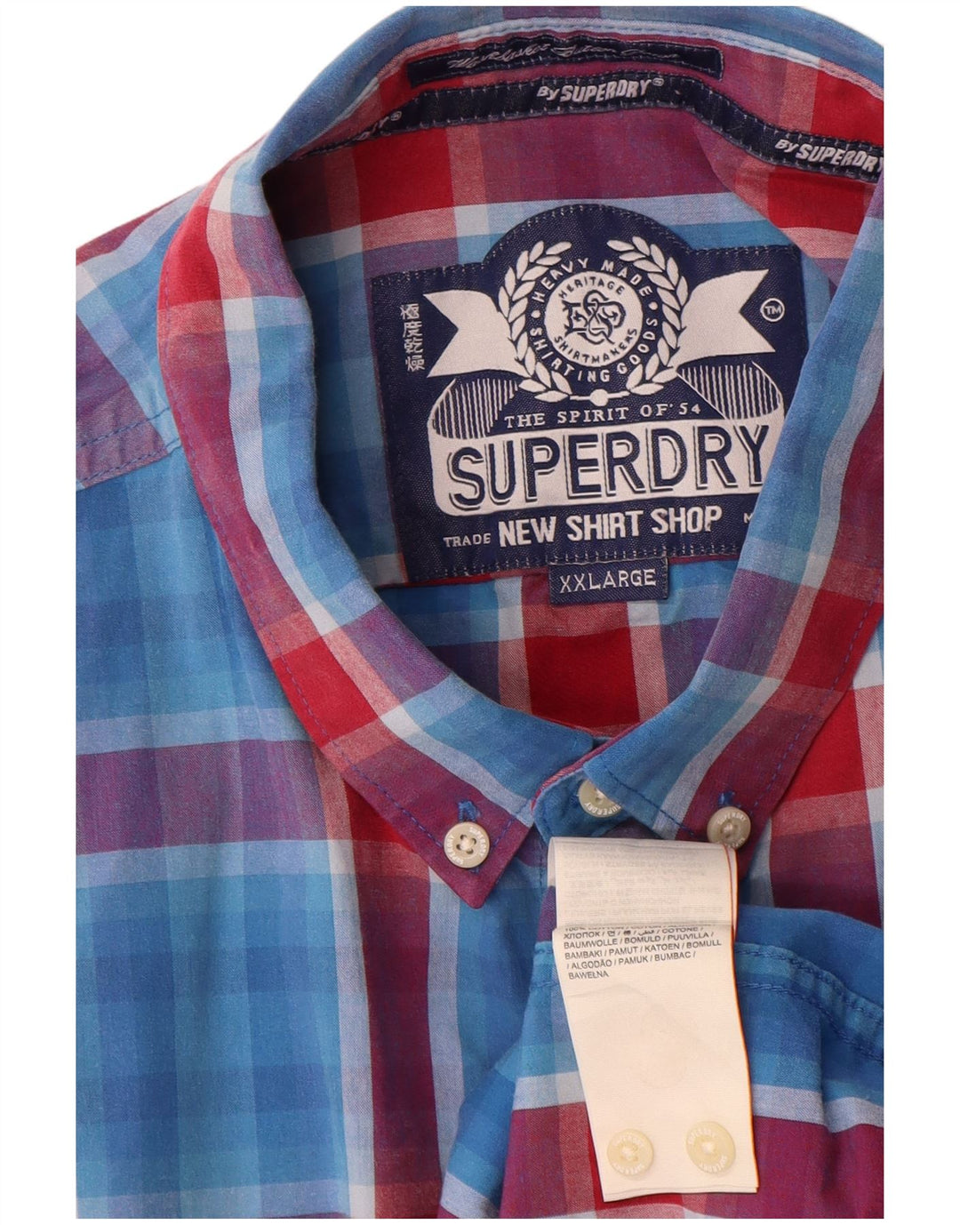 Superdry Chemise à manches courtes pour homme 2XL en coton à carreaux bleu