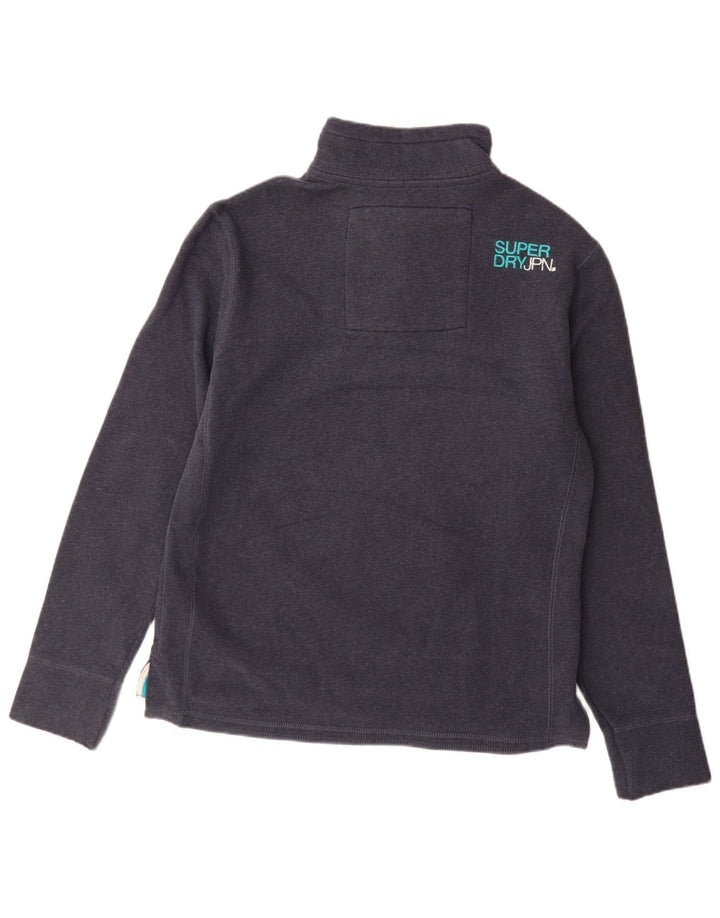 Superdry Homme Graphic Button Neck Sweatshirt Jumper XL Bleu Marine Coton