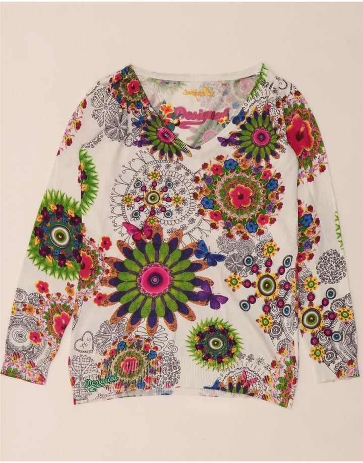 Desigual Pull col V pour femme UK 44 Medium Multicolore Floral