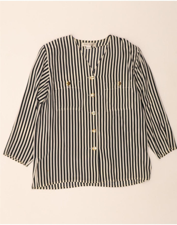 MARINA RINALDI Womens Shirt Blouse Size 17 Small Black Striped Silk Vintage Marina Rinaldi and Second-Hand Marina Rinaldi from Messina Hembry 