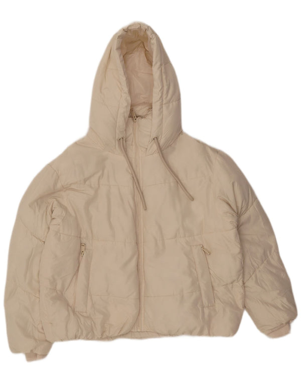Zara Veste matelassée surdimensionnée à capuche pour femme UK 10 Small Off White Polyester