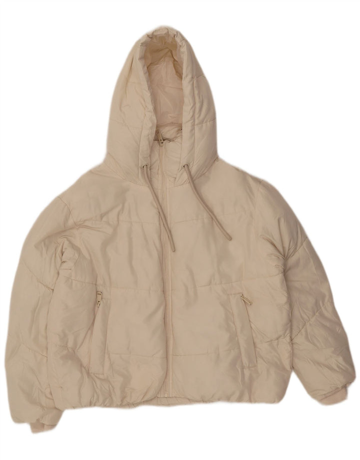 Zara Veste matelassée surdimensionnée à capuche pour femme UK 10 Small Off White Polyester