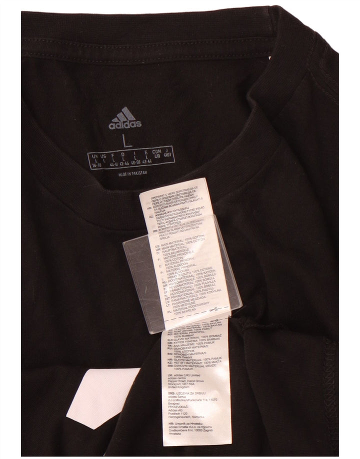 ADIDAS T-shirt graphique pour femme UK 16/18 Large Noir Coton
