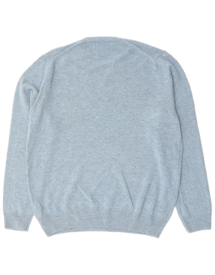 Marks & Spencer Pull col V pour homme XL en laine d'agneau mouchetée bleu