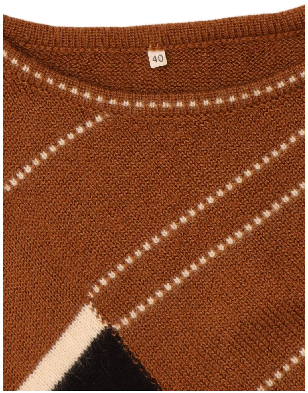vintage Femme Boat Neck Jumper Pull EU 40 Medium Brown Colourblock