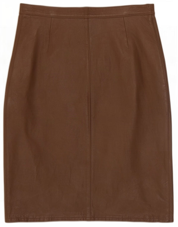 jupe en cuir taille haute femme vintage IT 46 Large W28 Marron