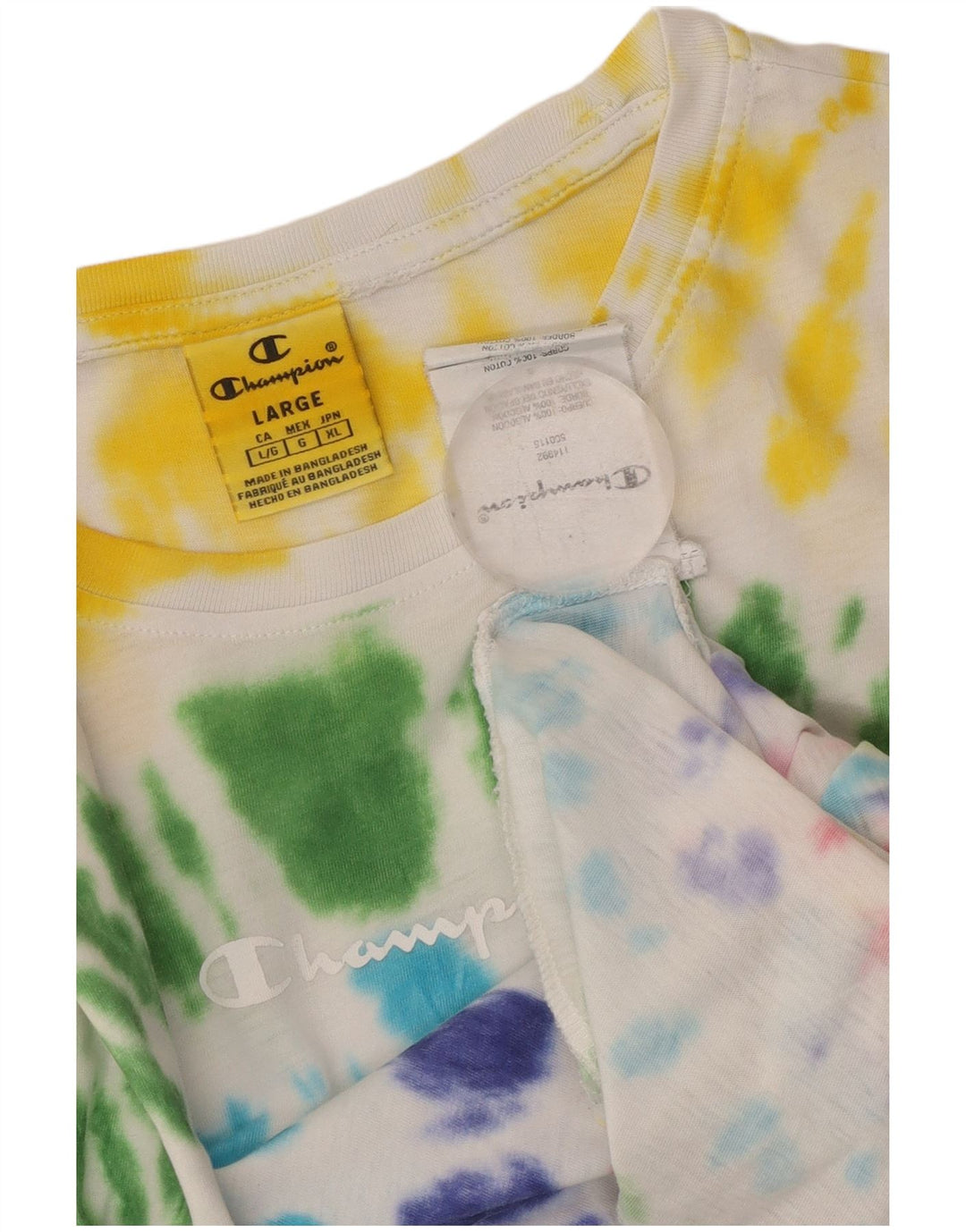 CHAMPION T-Shirt Femme Top UK 16 Grand Coton Tie Dye Multicolore