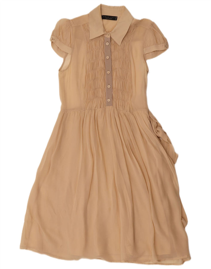 Simona Barbieri Robe trapèze Twin-Set pour femme UK 12 Soie beige moyen