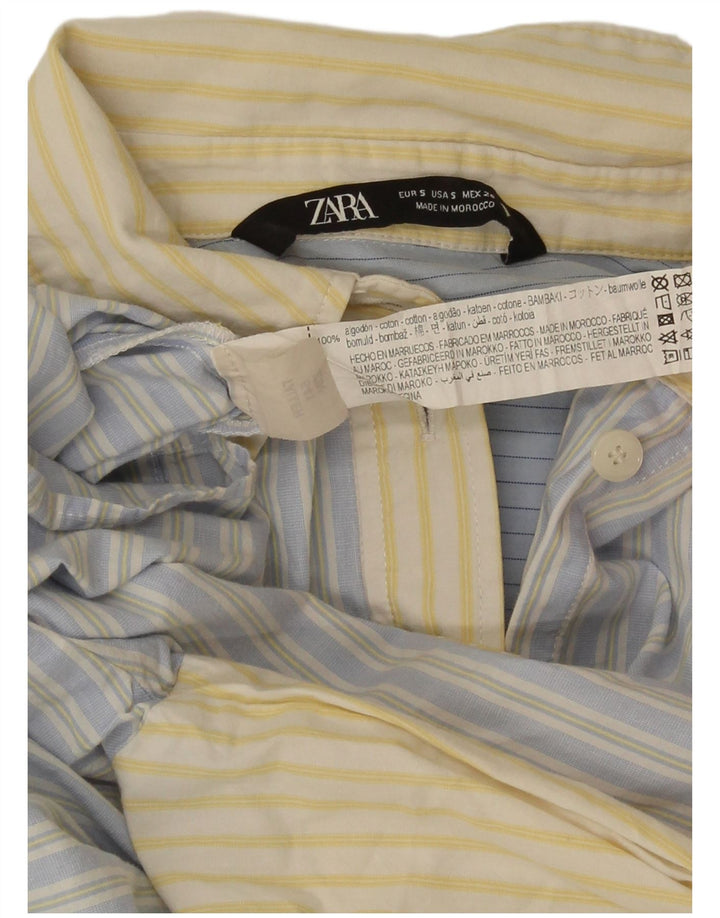 Zara Chemise surdimensionnée pour femme UK 10 Petit coton rayé bleu
