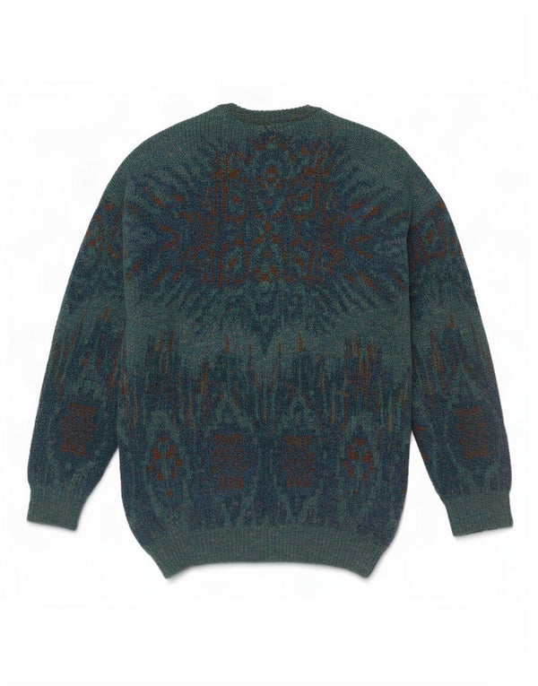vintage Mens Crew Neck Jumper Pull Petit Bleu Marine Fair Isle