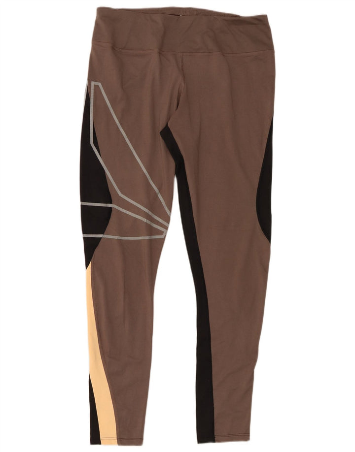 REEBOK Leggings Graphiques Femme UK 12/14 Gris Moyen Colorblock Polyester