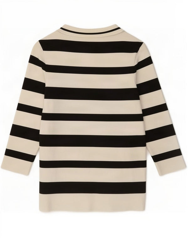 Zara Femme Top Manches 3/4 UK 14 Grand Blanc Rayé Polyamide