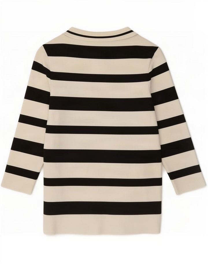 Zara Femme Top Manches 3/4 UK 14 Grand Blanc Rayé Polyamide