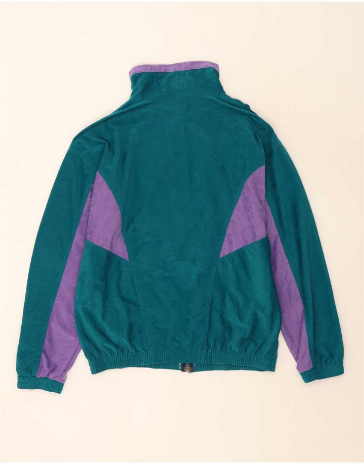 vintage Mens Velour Full Survêtement Grand Vert Colourblock Polyester