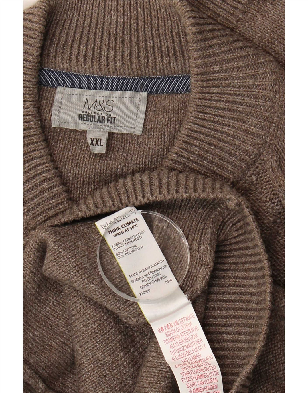 Marks & Spencer Pull cardigan coupe classique pour homme en coton marron 2XL