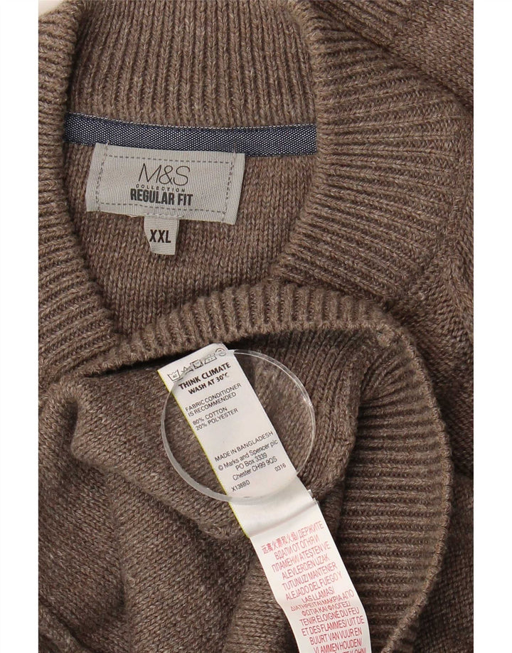 Marks & Spencer Pull cardigan coupe classique pour homme en coton marron 2XL