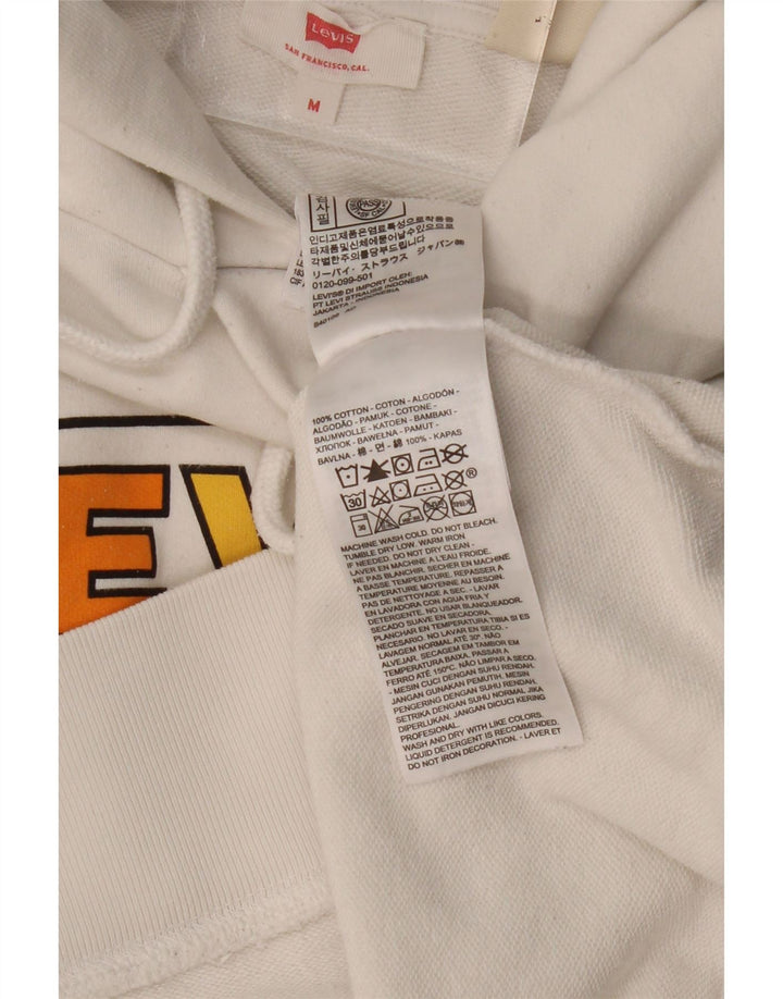LEVI'S Pull à capuche graphique surdimensionné pour femme UK 14 en coton blanc moyen