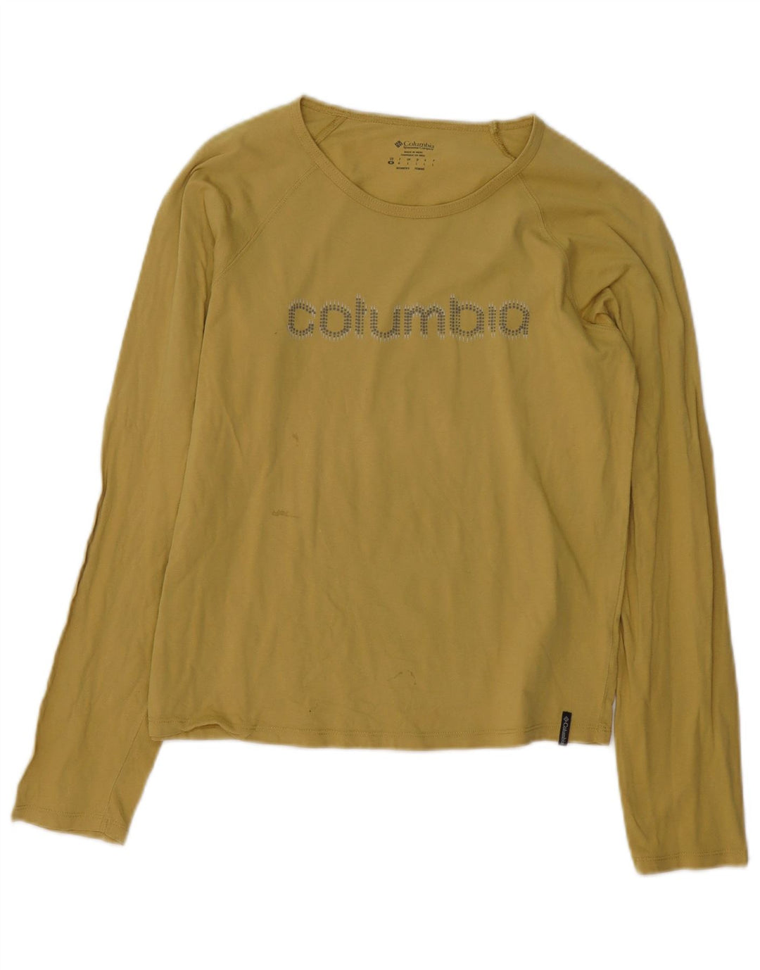 COLUMBIA Haut graphique à manches longues pour femme UK 14 Large Jaune Coton