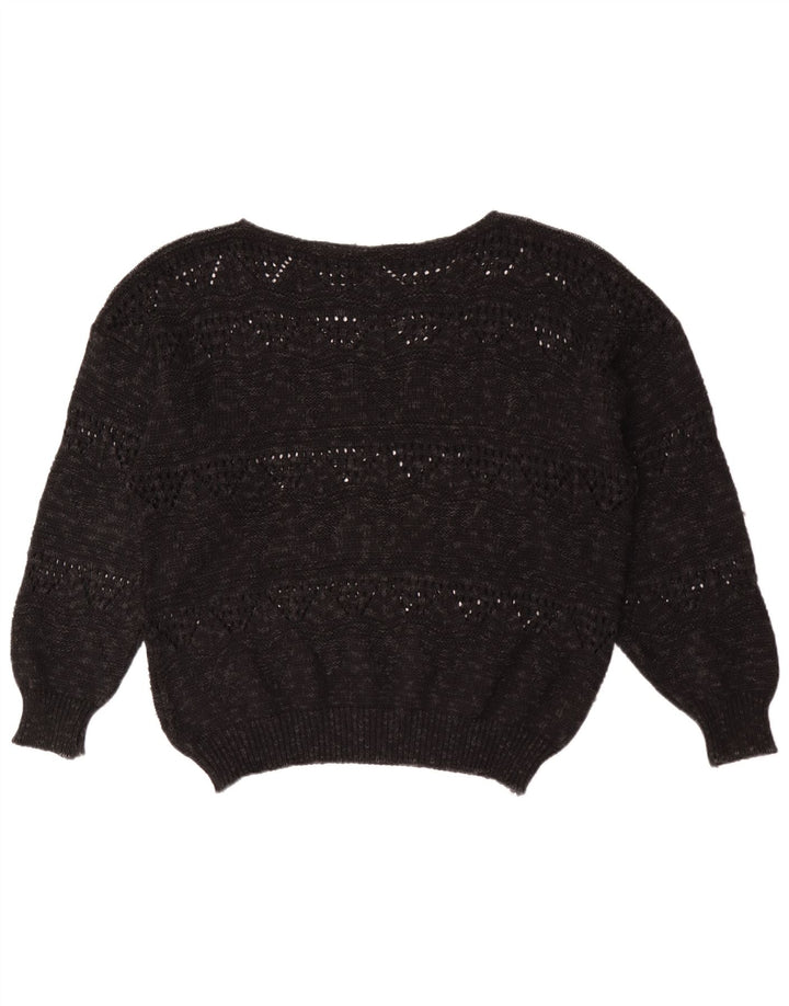 vintage Femmes Bateau Cou Jumper Pull EU 40 Moyen Noir Géométrique