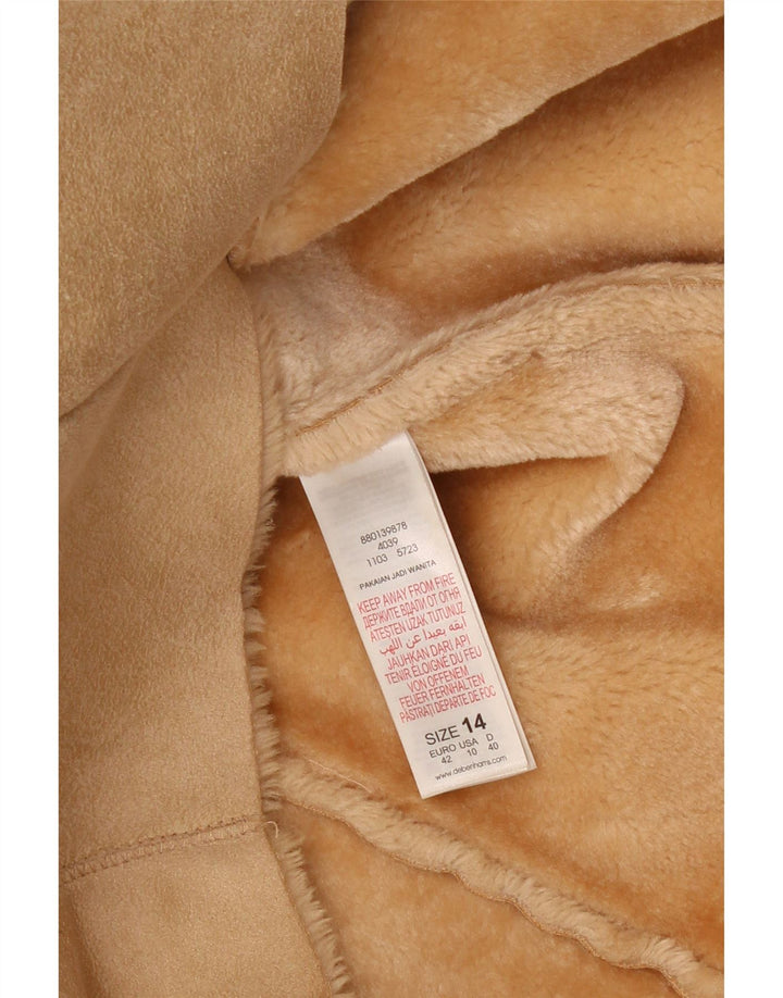 DEBENHAMS Womens Sherpa Gilet UK 14 Large Beige Polyester