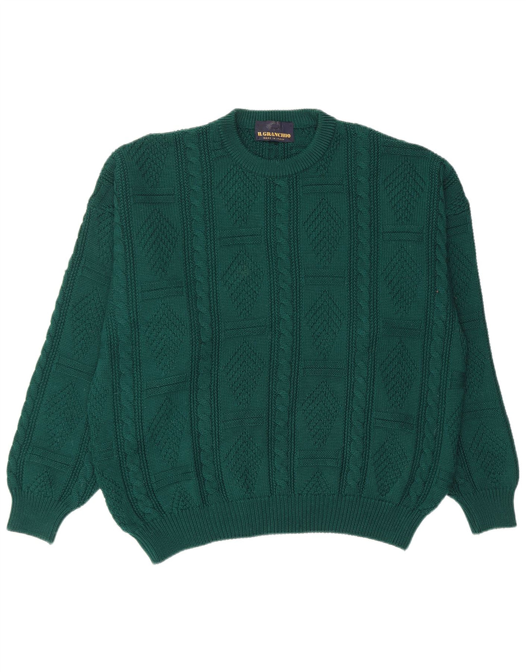 IL GRANCHIO Pull Col Rond Homme XL Laine Verte