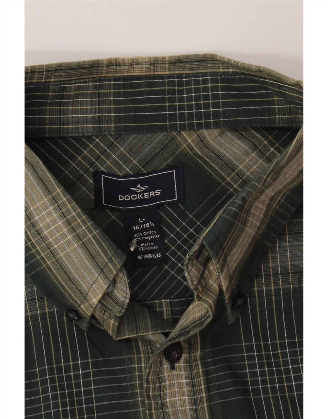 DOCKERS Chemise Homme Taille 16 16 1/2 Grand Coton à Carreaux Vert
