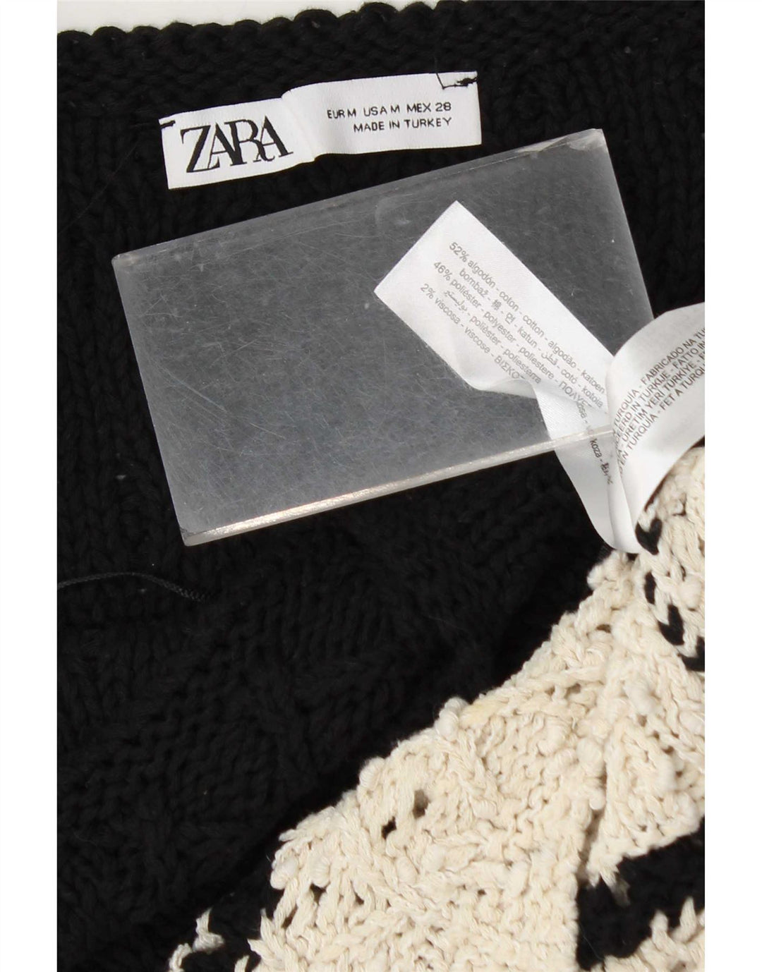 Zara Womens Knit Cami Top UK 12 Medium Black Colourblock Coton