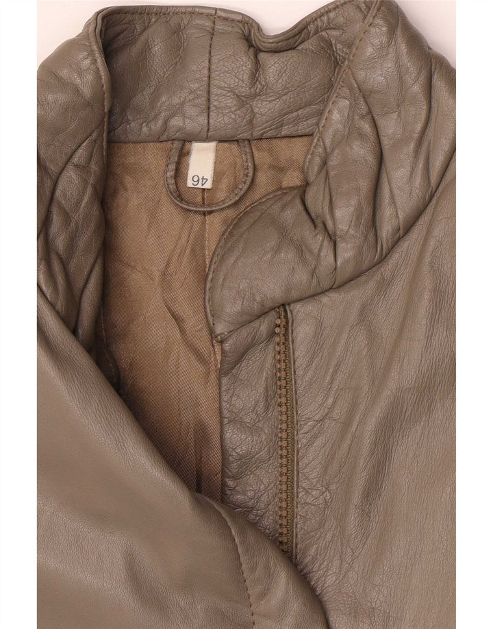 vintage Femme Regular Fit Veste IT 46 Grand Cuir Gris Classique