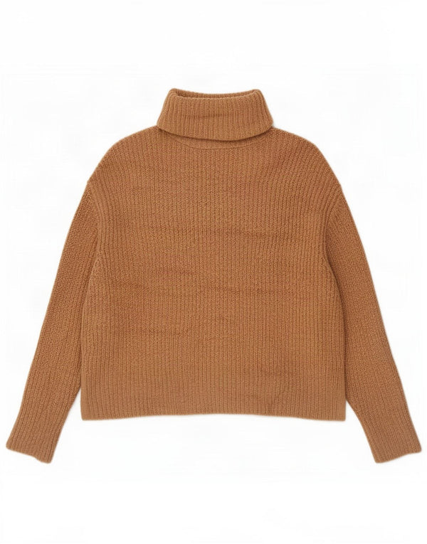 Zara Pull surdimensionné à col roulé pour femme UK 10 Petit Acrylique Beige