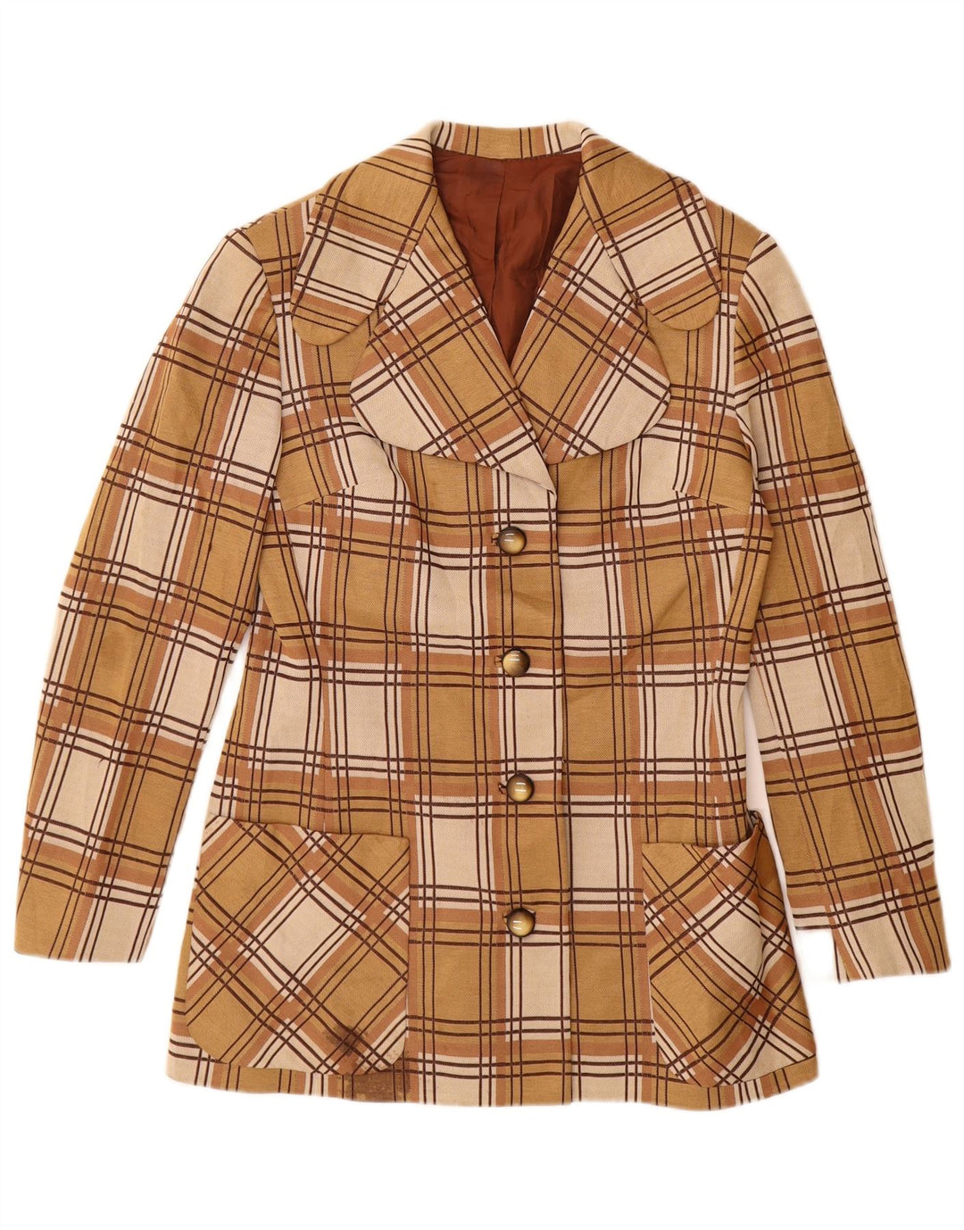 vintage Femme 4 Bouton Blazer Veste UK 12 Moyen Beige Check
