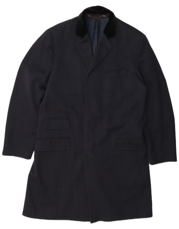 vintage Homme Pardessus UK 42 XL Laine Bleu Marine
