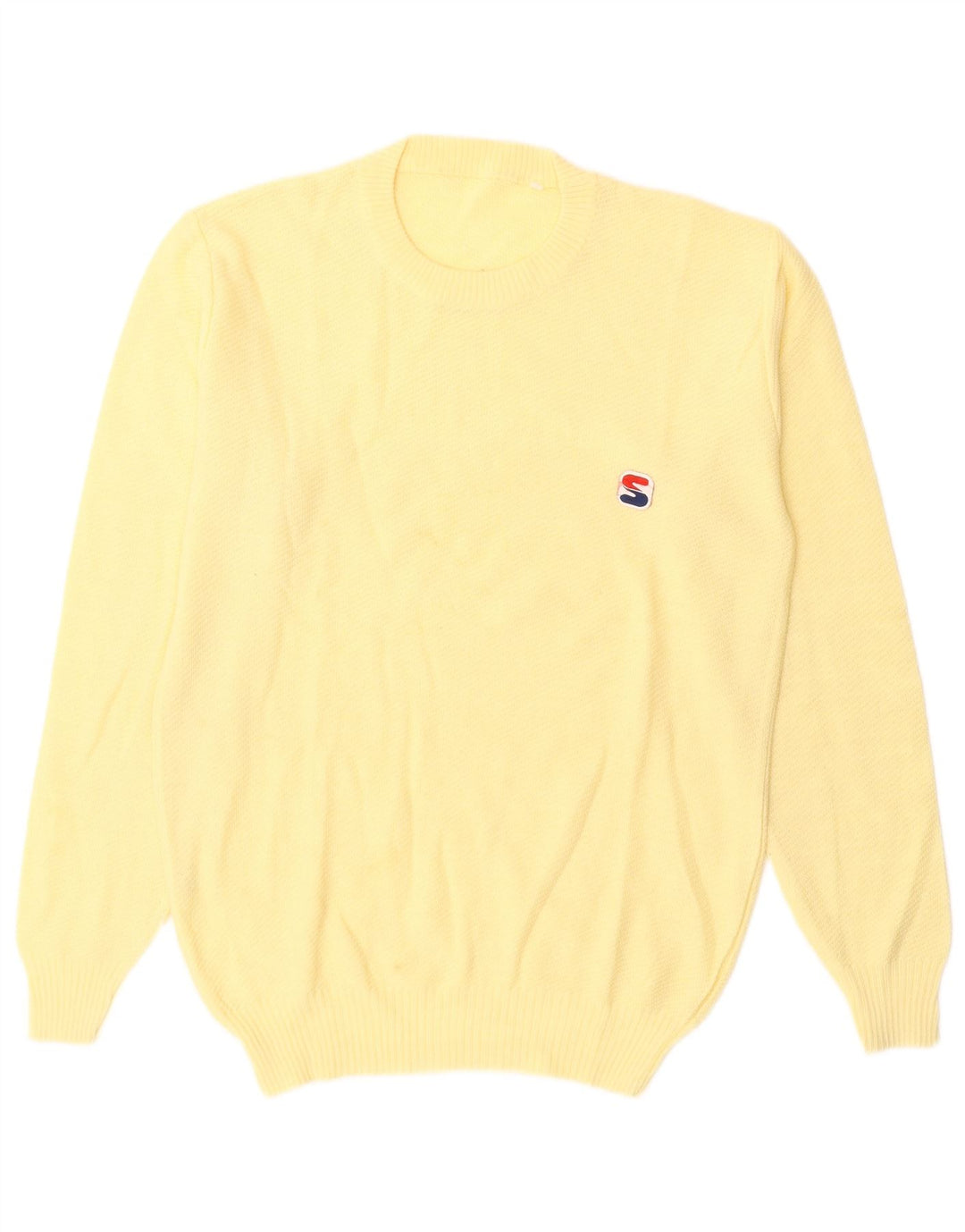 VINTAGE Femme Crew Neck Jumper Pull UK 14 Laine Jaune Moyen