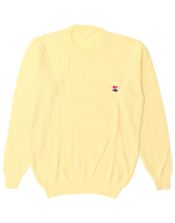 VINTAGE Femme Crew Neck Jumper Pull UK 14 Laine Jaune Moyen