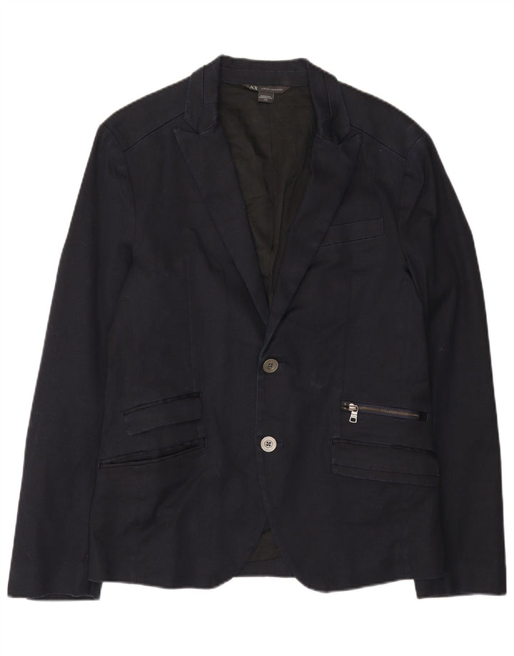 Armani Exchange Veste blazer à 2 boutons pour homme UK 38 en coton bleu marine moyen