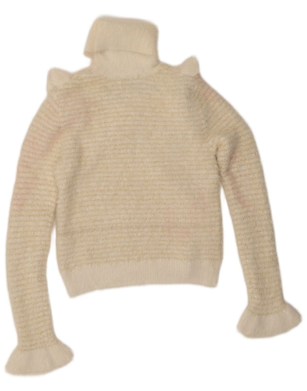 Zara Pull à col roulé pour femme à volants sur le devant UK 10 Petit rayé blanc