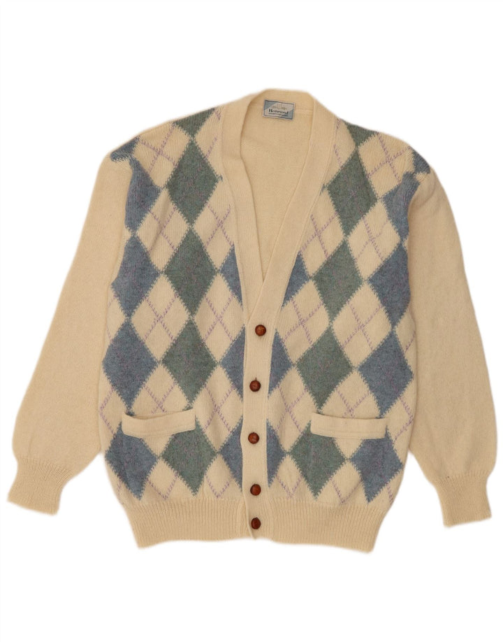 Hemmond Cardigan Homme Pull Large Beige Argyle/Diamant Laine Vierge