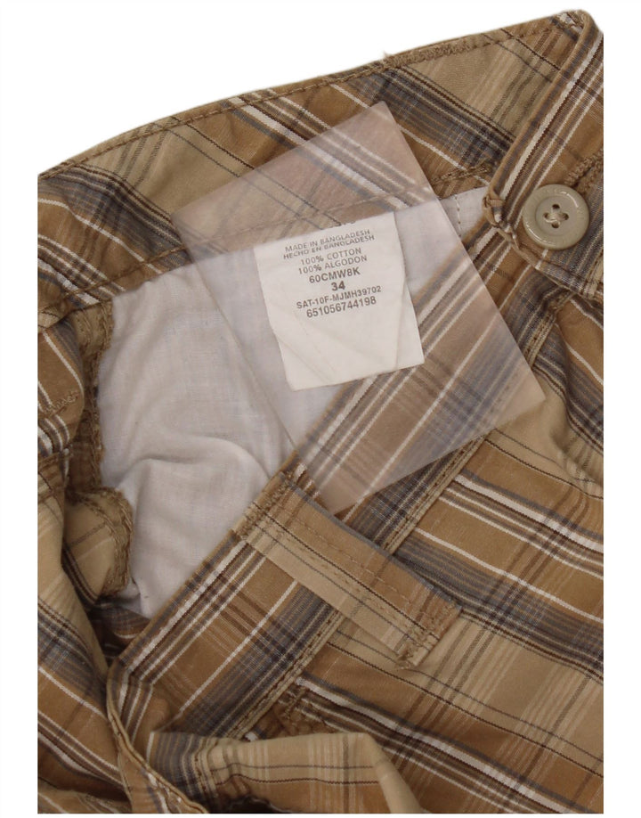 WRANGLER Short Cargo Homme W34 Grand Coton à Carreaux Marron