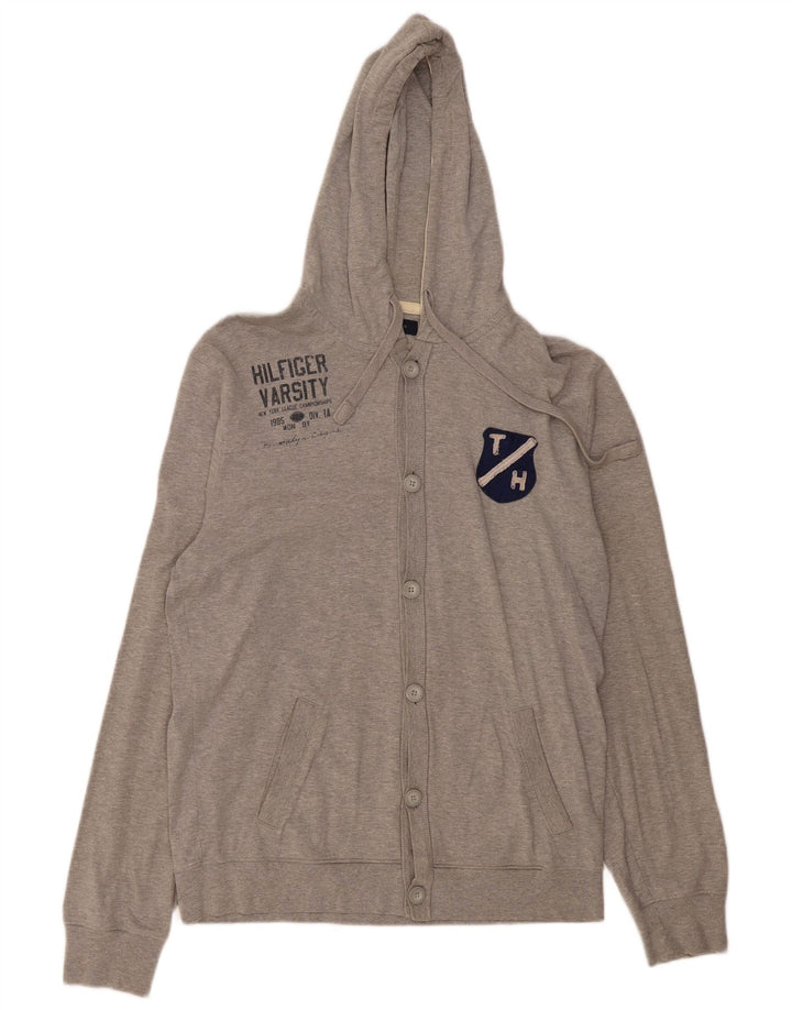 TOMMY HILFIGER Pull cardigan à capuche coupe vintage pour femme UK 18 XL Gris