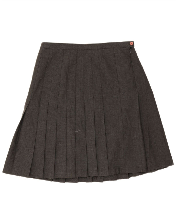 vintage Femme Couteau Plissé Jupe IT 44 Moyen W32 Laine Grise