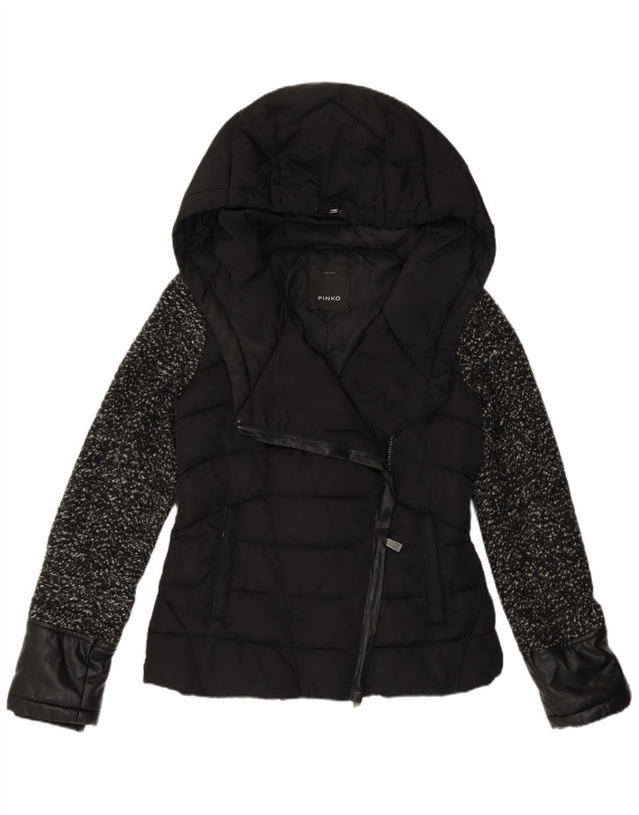 Pinko Veste matelassée à capuche pour femme UK 10 Small Noir Polyester