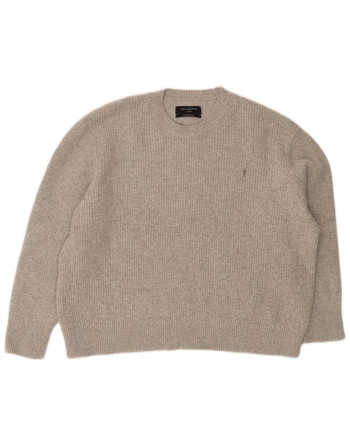 All Saints Pull surdimensionné à col rond pour femme UK 16 Large laine grise