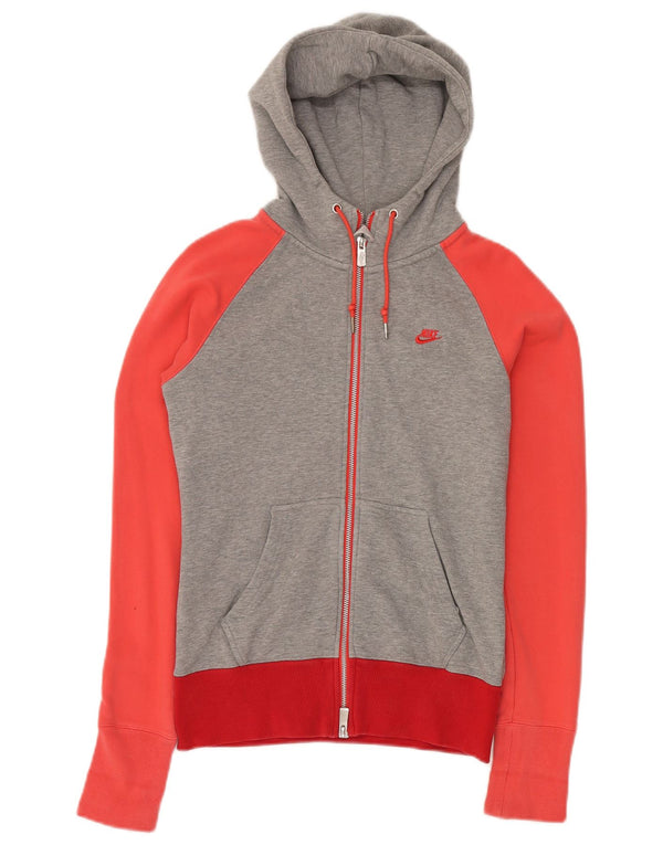 NIKE Pull à capuche zippé pour femme UK 10 Petit coton color block gris
