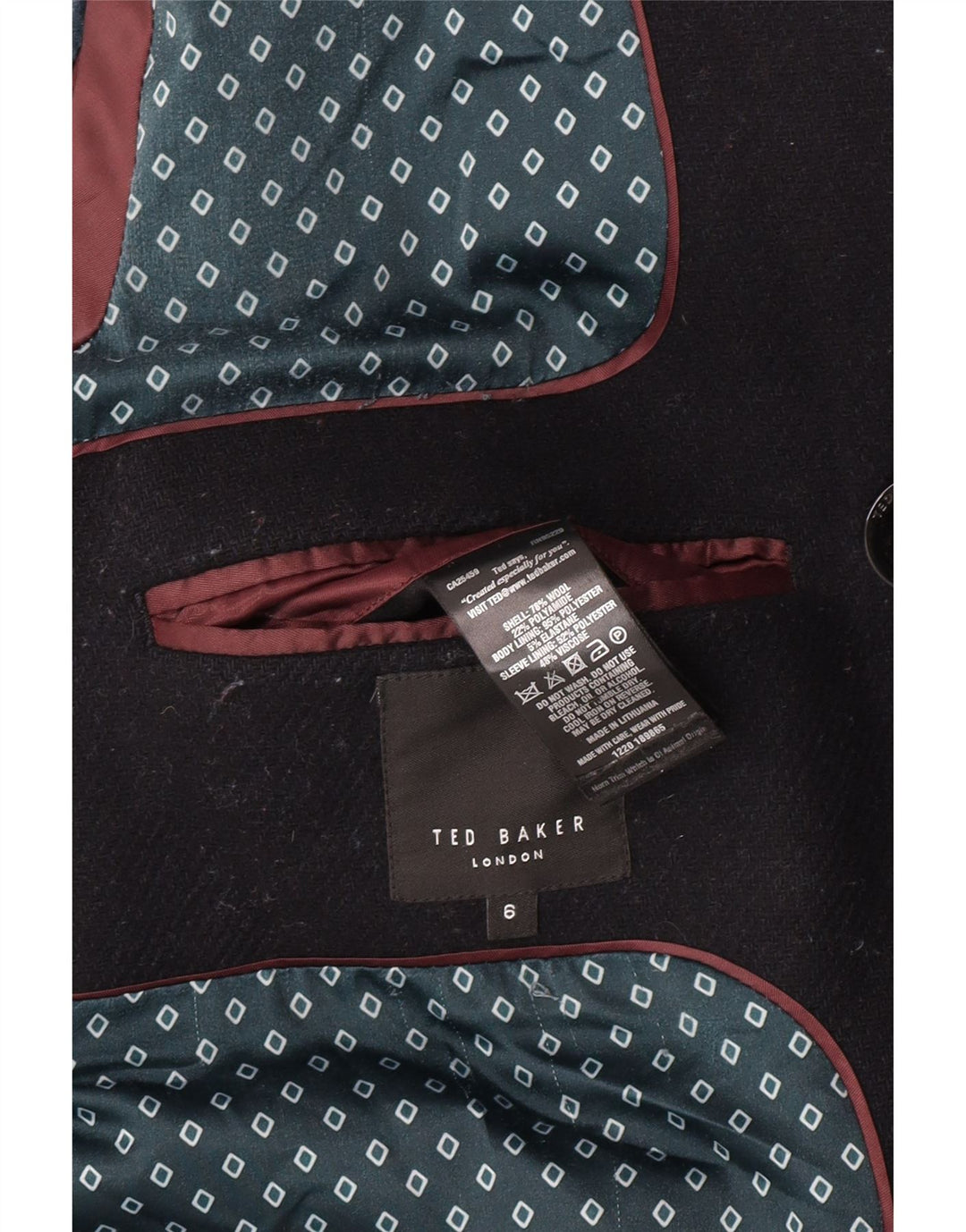 Ted Baker Caban pour homme Taille 6 2XL Laine noire
