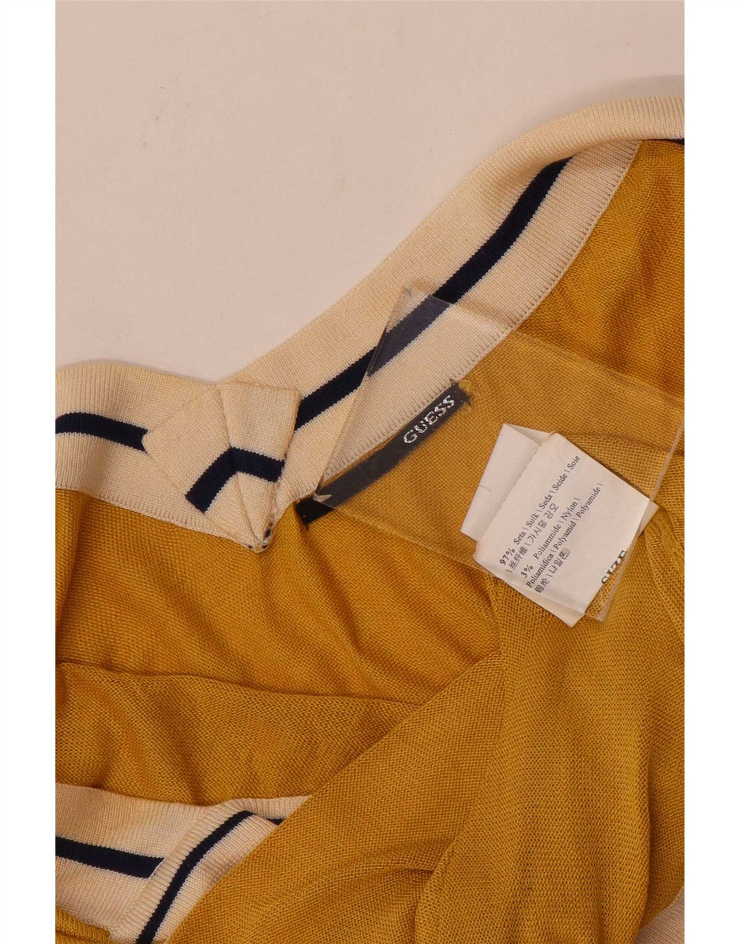 Guess Haut Licou Graphique pour Femme UK 12 Soie Colorblock Jaune Moyen
