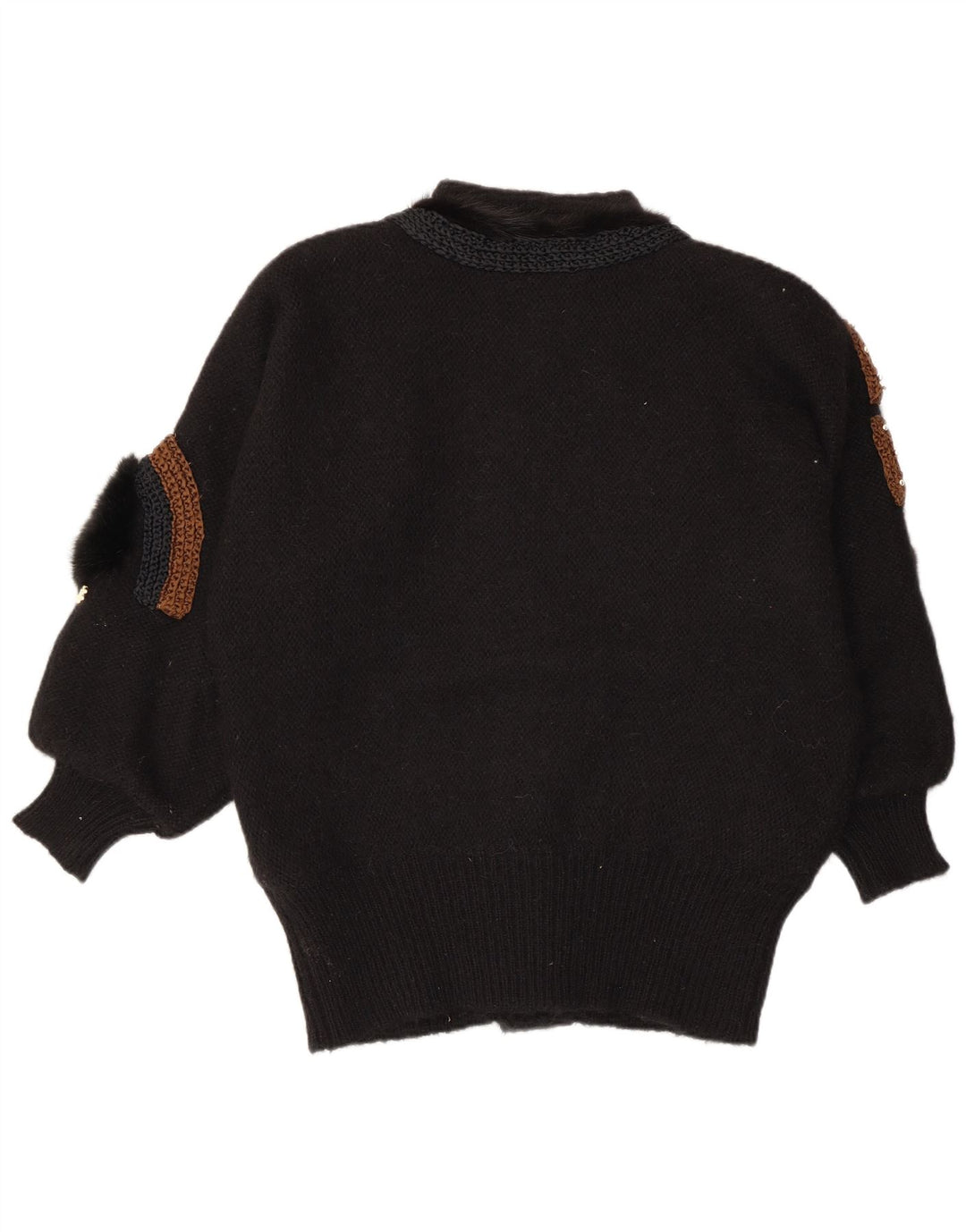 VINTAGE Femmes Motif Abstrait Cardigan Pull EU 42/44 Grand Noir