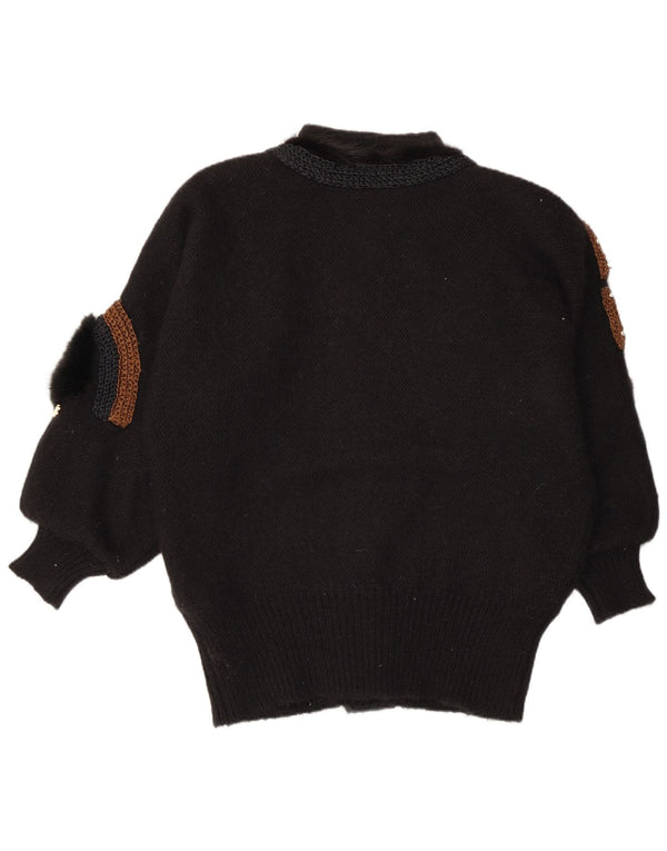 VINTAGE Womens Abstract Pattern Cardigan Sweater EU 42/44 Large Black