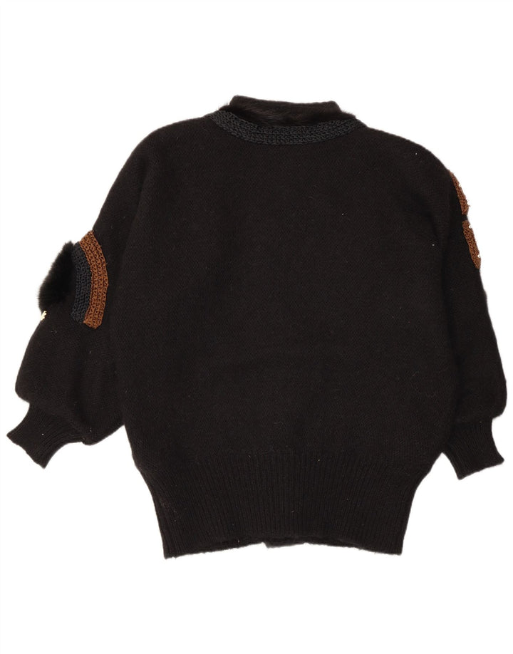 VINTAGE Femmes Motif Abstrait Cardigan Pull EU 42/44 Grand Noir