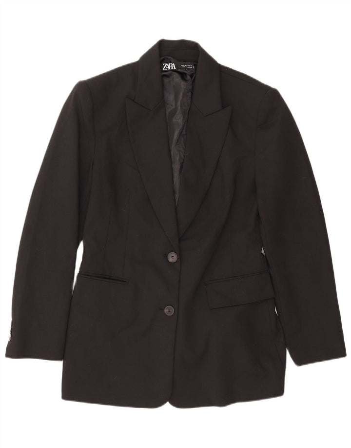 Zara Veste Blazer 2 Boutons Femme UK 14 Large Noir Polyester