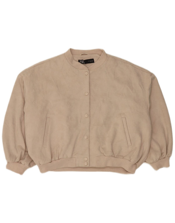 Zara Veste bomber surdimensionnée pour femme UK 14 Polyester beige moyen