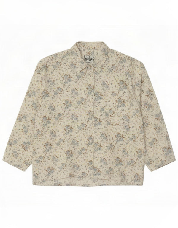 chemise en flanelle femme vintage UK 18 XL Polyester floral blanc